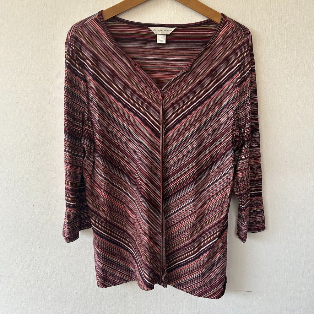 Christopher & Banks Top‎ Womens Large Purple Striped V-neck Blouse